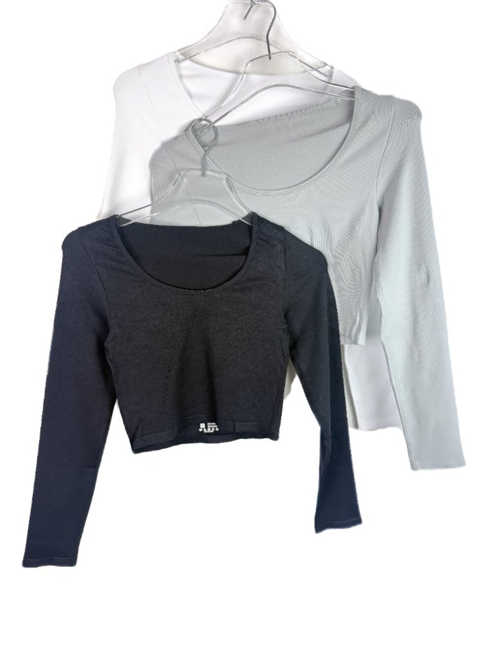 NEW OQQ Round Neck Long Sleeve Tops Tee Set of 3 Black White Gray Size Medium M
